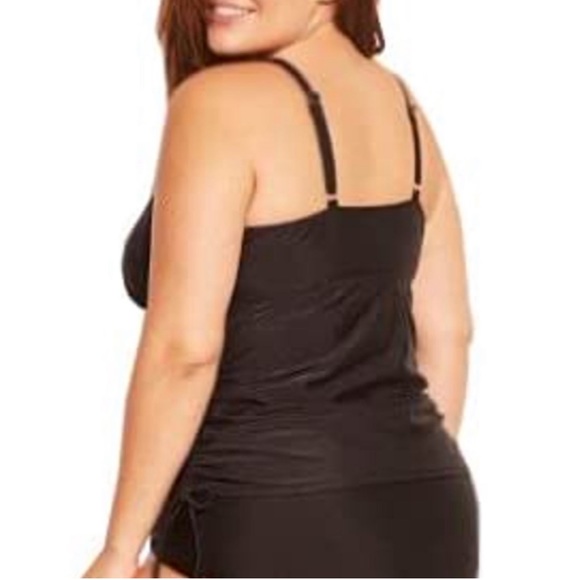 Kona Sol Black High Neck Side Tie Tankini Swim Top Plus Size 14W - Picture 2 of 6